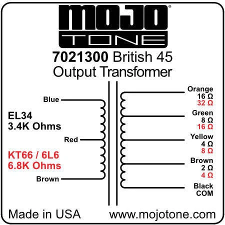 British 45 Style Output Transformer (Direct Replacement for the Marshall® JTM45) - Image 2