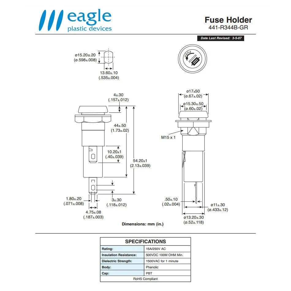 Low Profile Panel Mount Fuse Holder (5 x 20mm) - Image 3