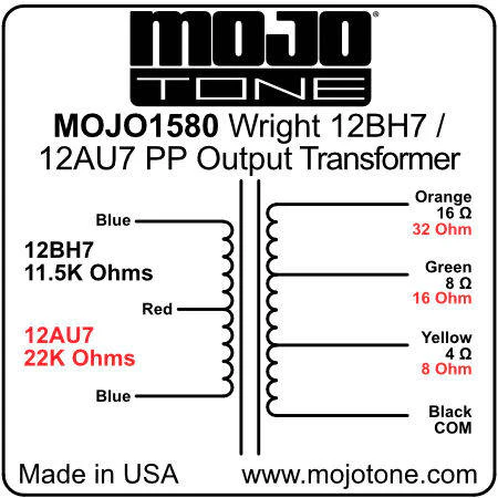 Clone of the Wright 1580 10K to 4-8-16 - 12BH7/12AU7 PP Output Transformer - Image 2
