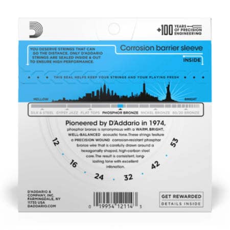 D'Addario EJ16 Phosphor Bronze Acoustic Guitar Strings, Light, 12-53 - Image 2