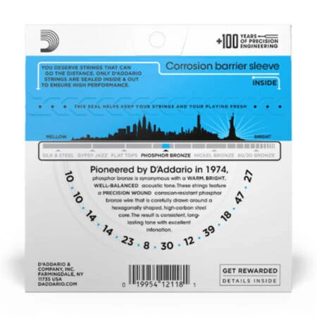 D'Addario EJ38 12-String Phosphor Bronze Acoustic Guitar Strings, Light, 10-47 - Image 2
