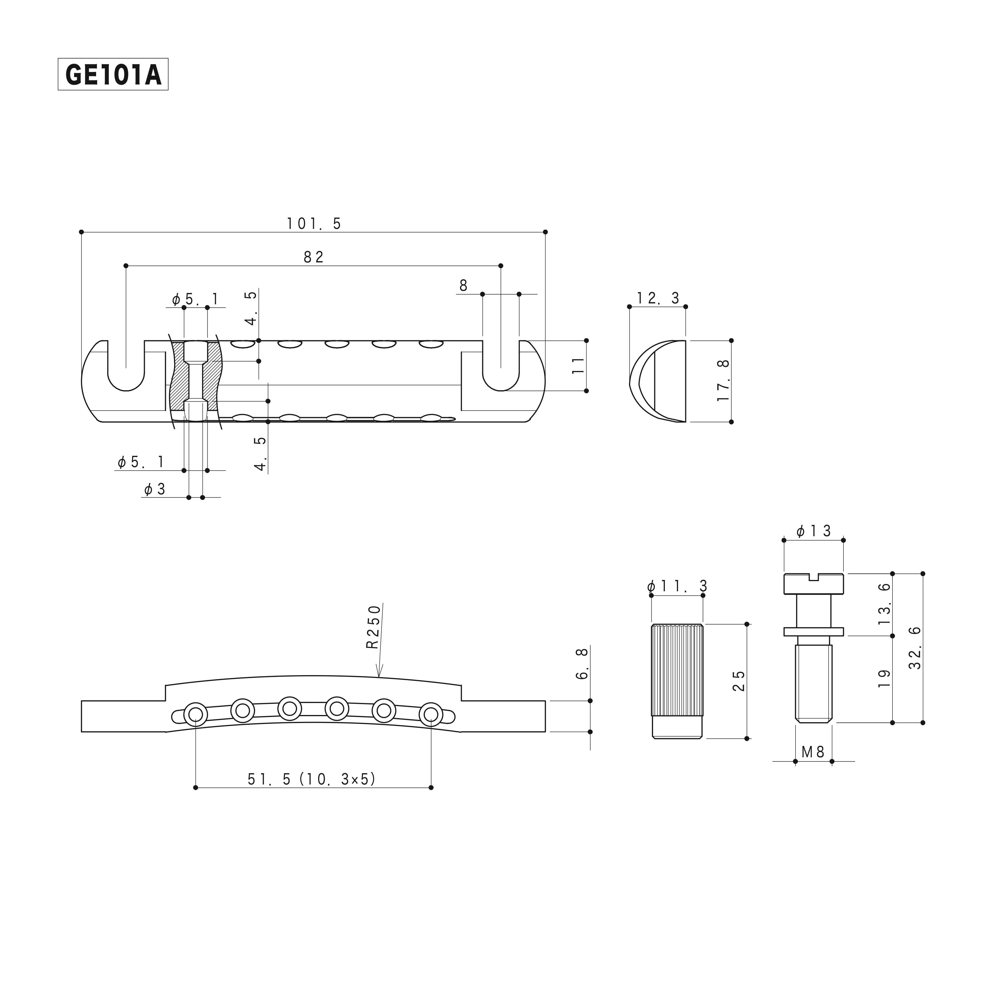 Gotoh Stop Bar Tail Piece w/ Studs & Inserts (Chrome) - Image 2