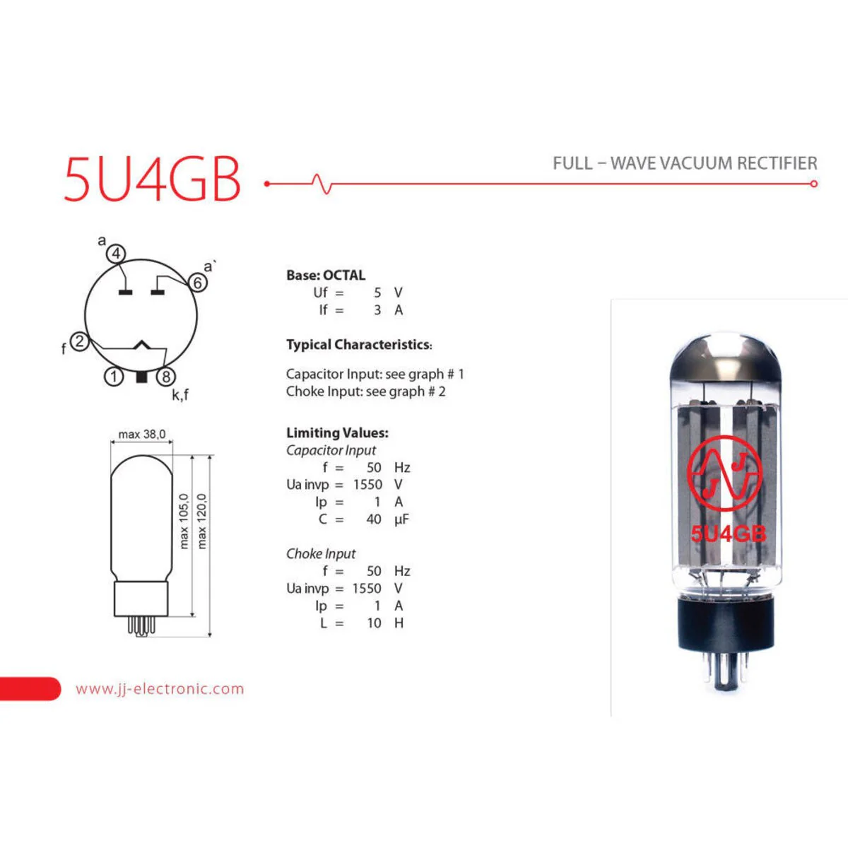 JJ Electronic 5U4GB Vacuum Tube - Image 2