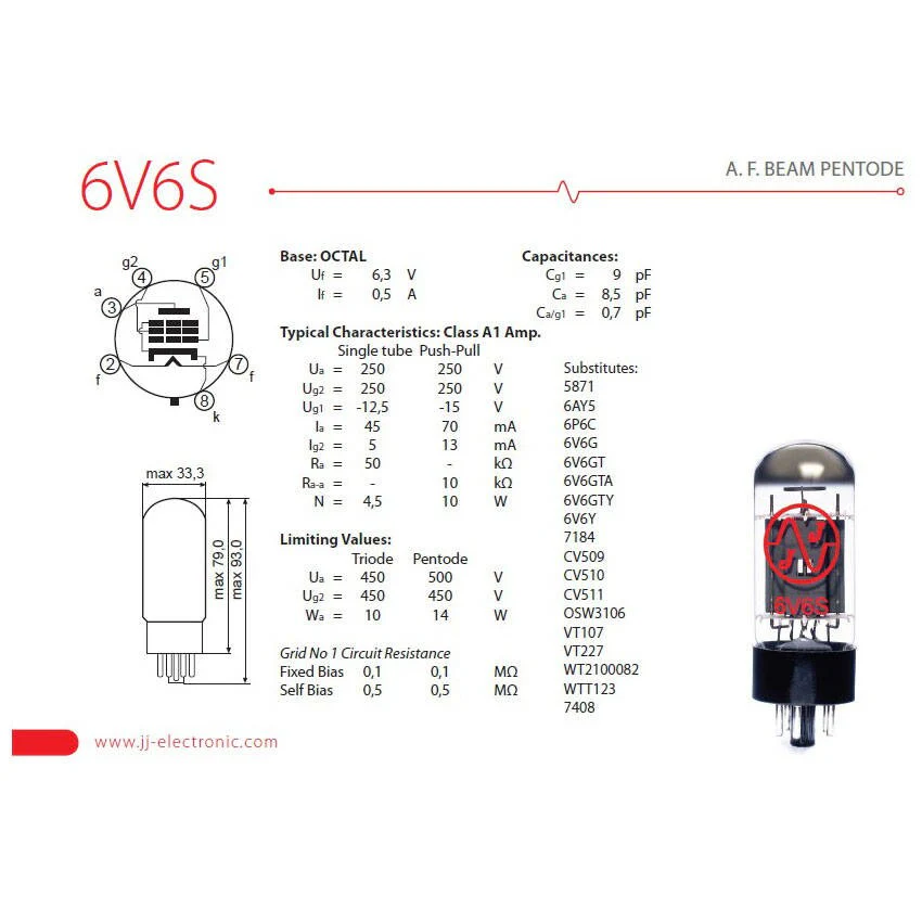 JJ Electronic 6V6S Vacuum Tube - Image 2