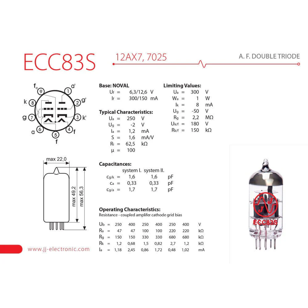 JJ Electronic ECC83S / 12AX7S Vacuum Tube - Image 3