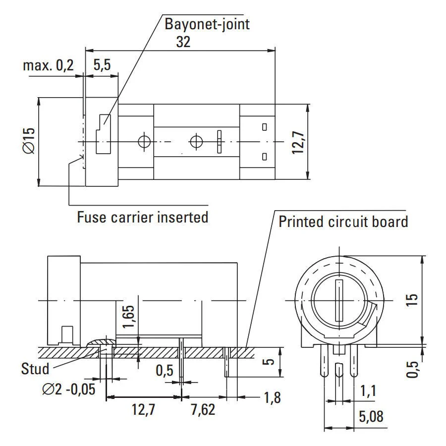 Marshall Style PC Mount 5x20mm Size Fuse Holder - Image 3